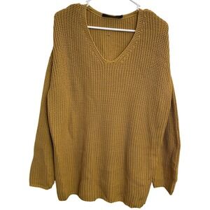 Jenni Kayne Mustard Chunky Knit Sweater V-Neck Minimalist‎ Quiet Luxury Size M
